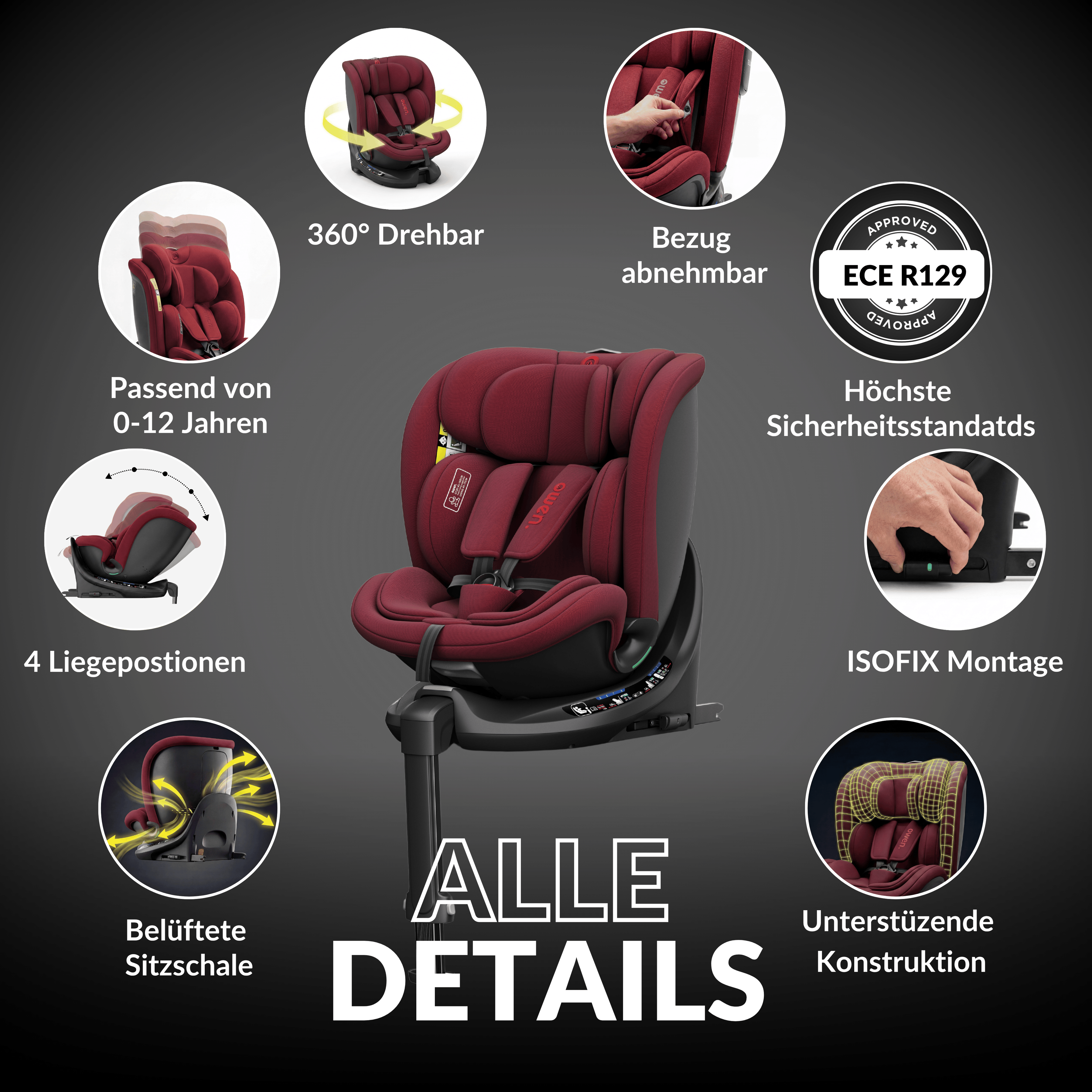 OWEN® 3-in-1 Kindersitz mit ISOFIX 360º Comfy