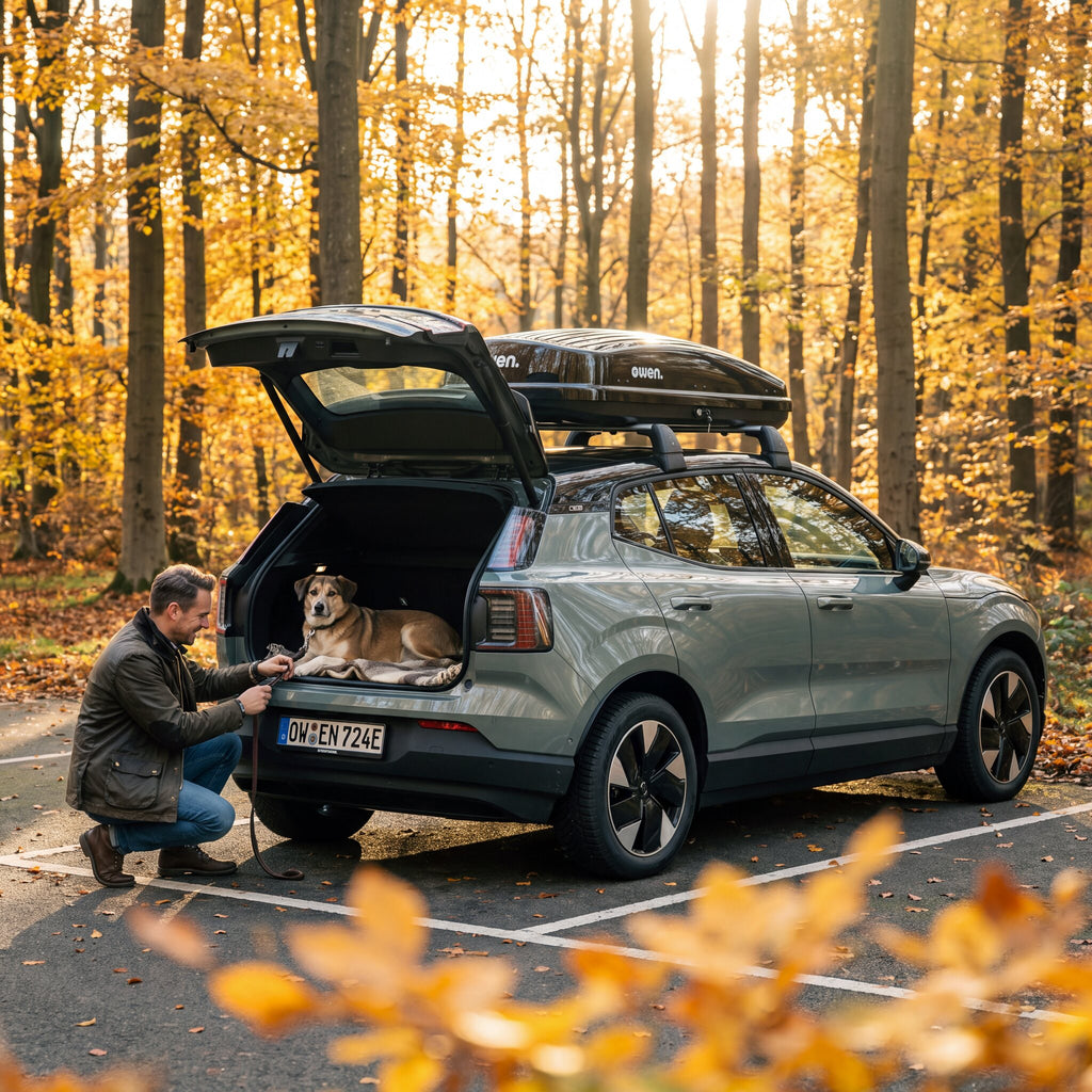 OWEN® ROWA Dachbox 320L auf einem SUV im Herbstwald