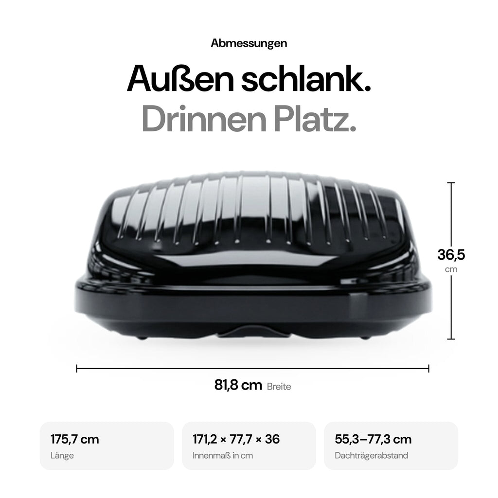 OWEN® ROWA Dachbox 440L – Abmessungen: 175,7 × 81,8 × 36,5 cm