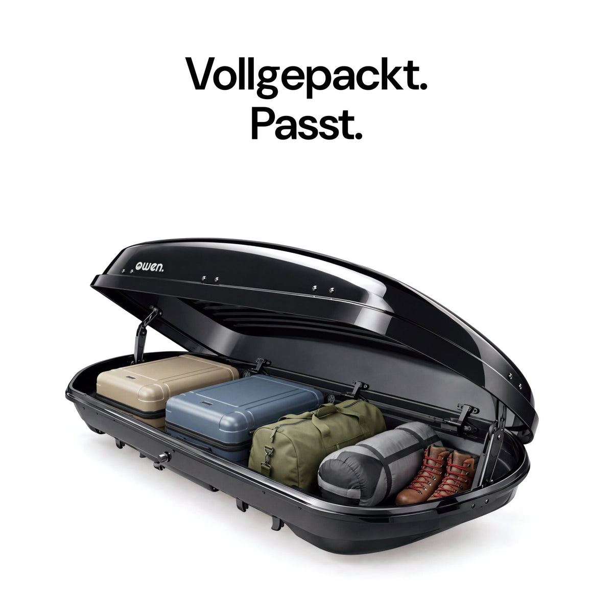 OWEN® ROWA Dachbox 440L beladen mit Koffern und Taschen