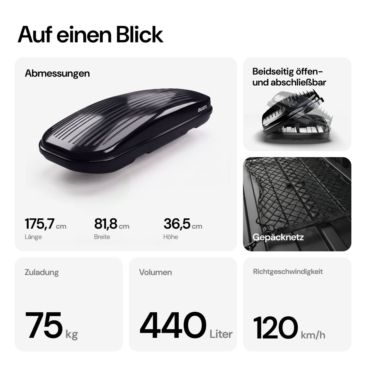 OWEN® ROWA Dachbox 440L – alle Eigenschaften auf einen Blick