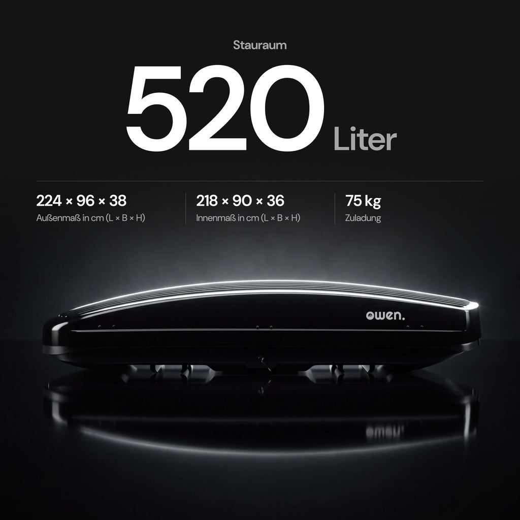 OWEN® ROWA Dachbox 520L – Maßgrafik