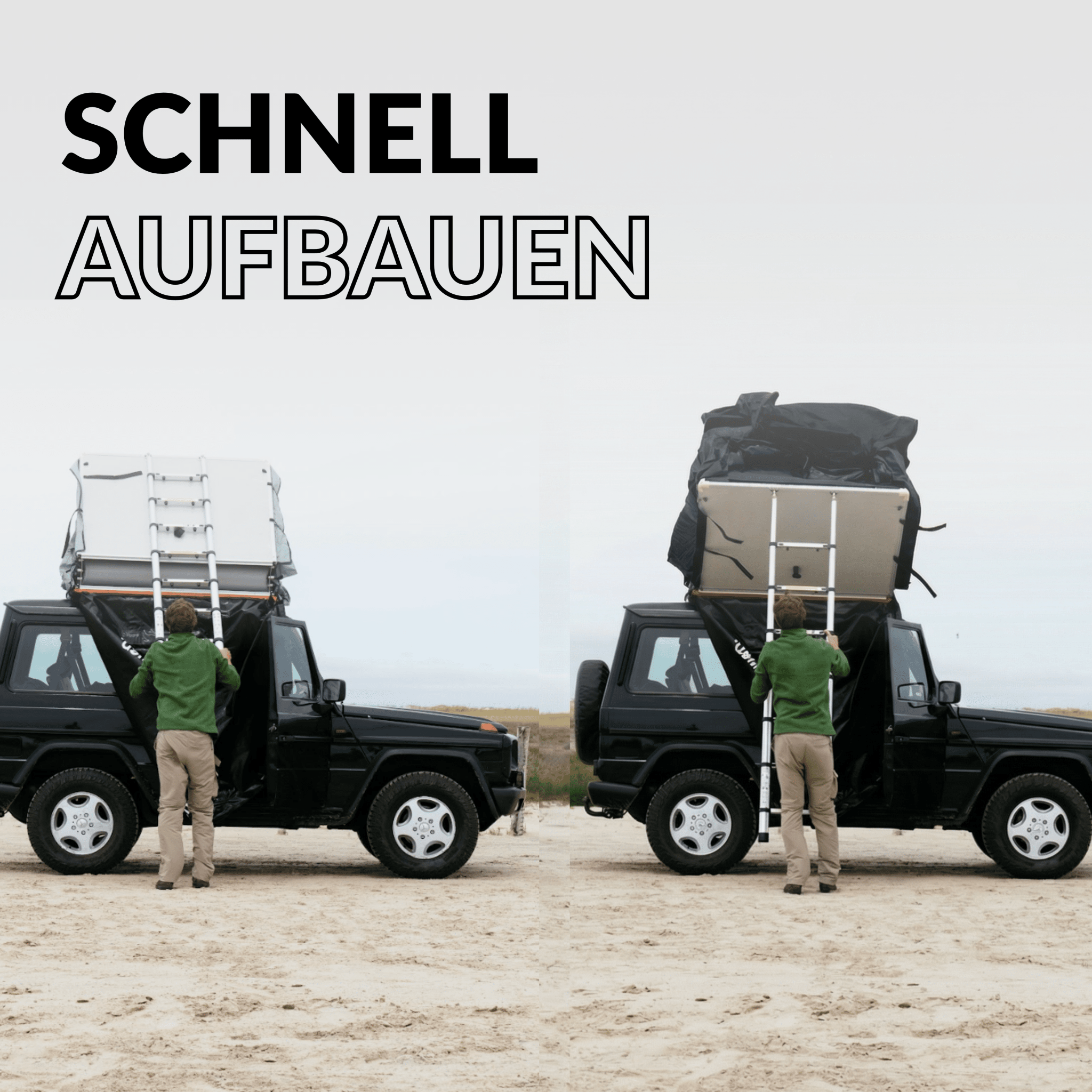 zwei dachzelte nebeneinander Klappdachzelt two+ Black Edition – 5 Min. Aufbau – OWEN